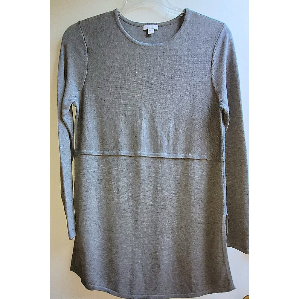 J Jill Womens Long Tunic Sweater Dress Small Gray Knit  Wool Blend‎ Side Vents